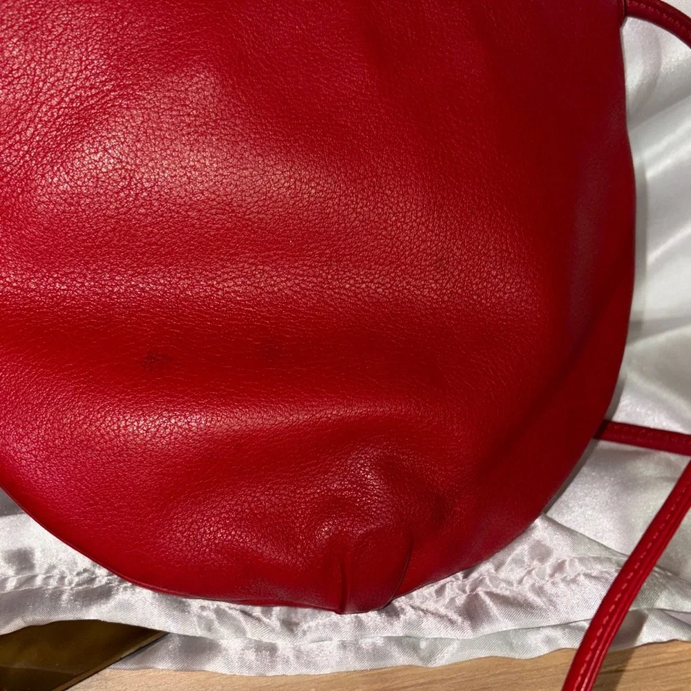Vintage Dior Red Leather Crescent Crossbody with Gold Logo Medallion - Picture 12 of 14